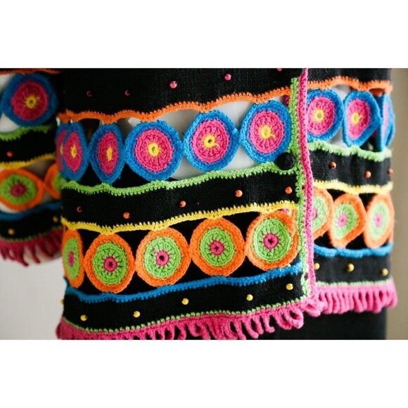 Vintage The Last Best Place Crochet Granny Squares Detail Wool Cotton Cardigan S - Picture 4 of 9